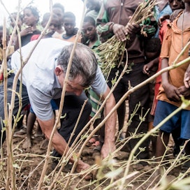 Tony Rinaudo on edesauttanut Afrikassa miljoonien hehtaarien metsittämistä. Kuvassa hän opettaa vesametsätaloutta etiopialaisille Humbo-projektiin osallistuneille viljelijöille.