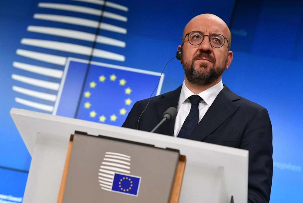 Eurooppa-neuvoston puheenjohtaja Charles Michel lupasi sunnuntaina EU:n lisäävän pakotteita Venäjälle ja tukea Ukrainalle. LEHTIKUVA/AFP