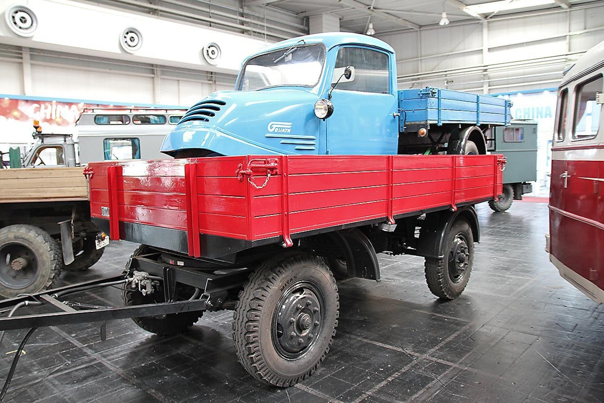 Borwarg-vaunuun on lastattu Borgwarg konserniin kuuluvan Goliathin kolmipyöräinen pakettiauto GD 750 vuodelta 1950. 400-kuutionen ja 14 hv:n tehoinen kaksitahtimoottori antoi ajopelille 60 km/h huippunopeuden. Goliathia valmistettiin vuosina 1928–1961.