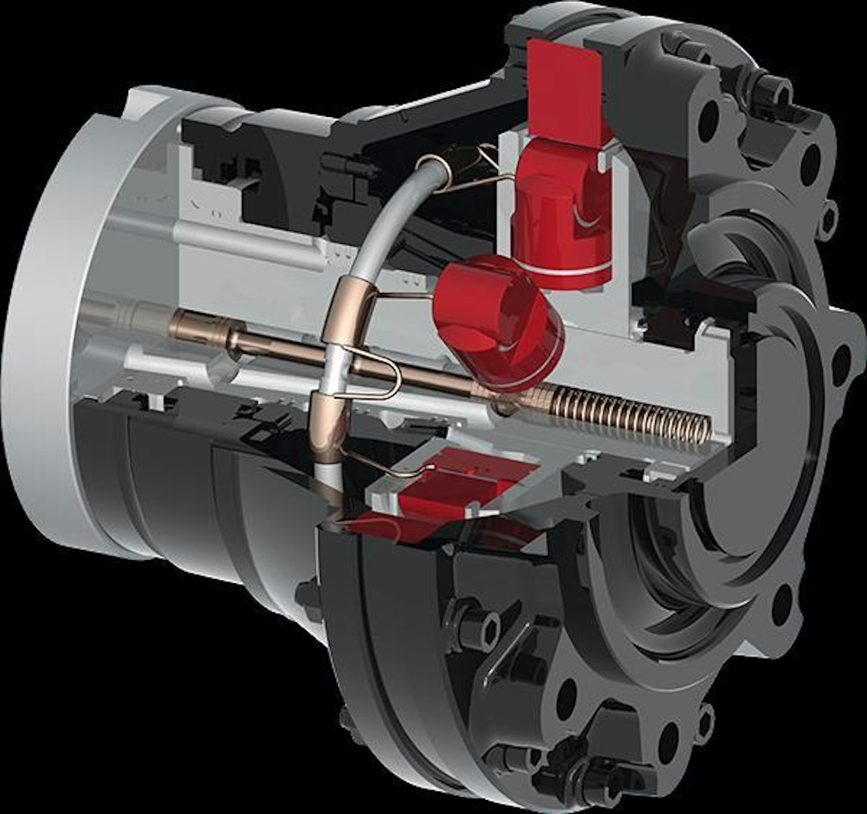 Sampo Hydraulicsin Black Bruin radiaalimäntämoottorissa navan ulkokehän aaltomaista kehää vasten ponnistavat männät saavat aikaan suuren vääntömomentin, vaikka varsinaisen moottorin koko jää hyvin pieneksi. Tärkeä toimintaan vaikuttava yksityiskohta on jokaiseen mäntään liitetty palautusjousi, joka painaa männän roottorin sisään hydraulipaineen loppuessa. Näin moottori aiheuttaa minimaalisen vastuksen vapaalla ollessaan.
