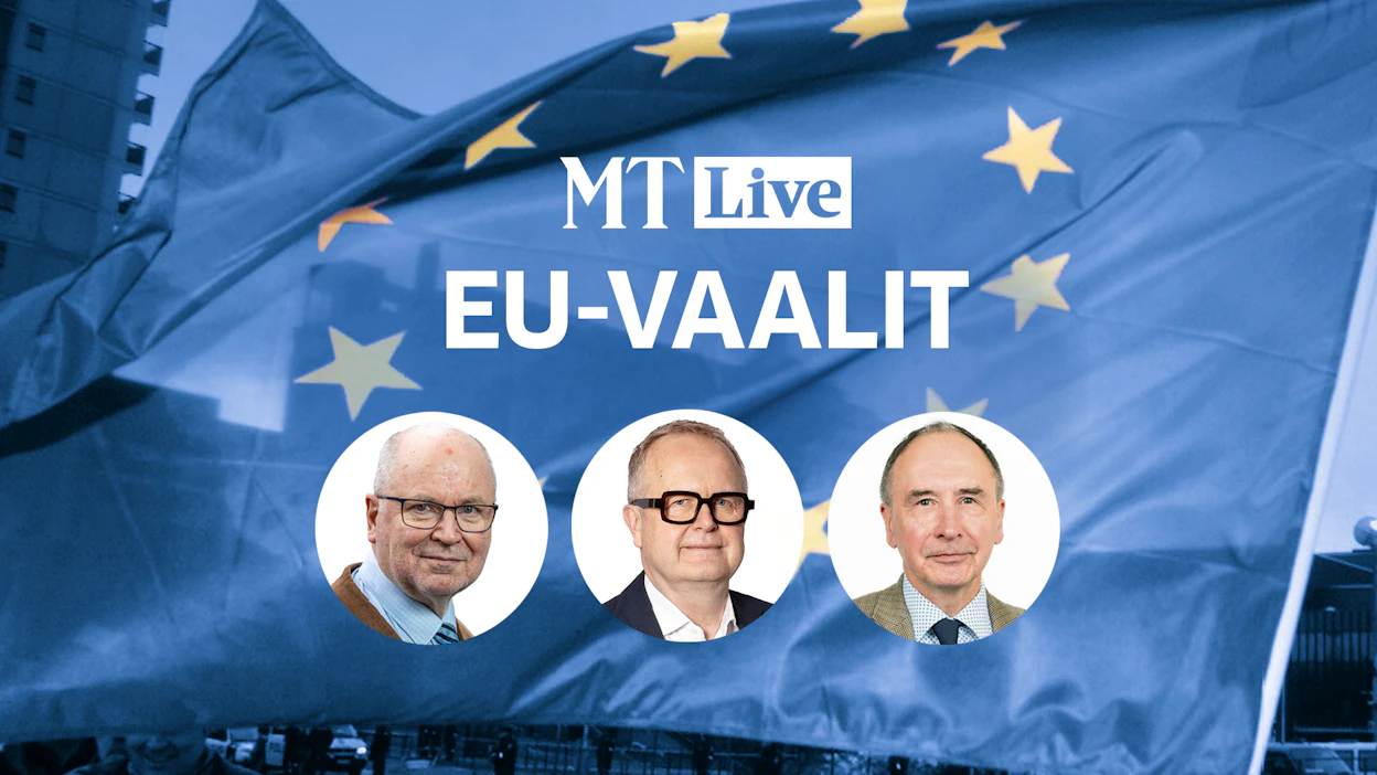 MT Liven EU-vaalikeskusteluiden ensimmäisessä osassa MT:n Eurooppa-kirjeenvaihtaja Tapio Nurminen (keskellä) haastaa eurovaaliehdokkaita Eero Heinäluomaa (sd., vasemmalla) ja Pekka Toveria (kok., oikealla)