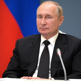 Vladimir Putin 9. syyskuuta virtuaalikokouksessa Moskovassa. LEHTIKUVA / AFP