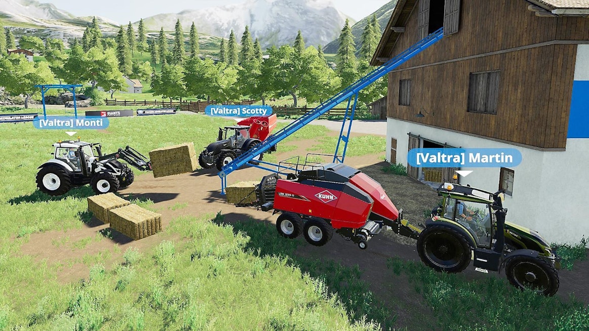 Farming Simulatorissa koneet on ohjelmoitu käyttäytymään aitojen esikuviensa tavoin hevosvoimia myöten. Kuvassa Farming Simulator Leaguessa pelaava Valtran joukkue. Saksalaisista koostuvan joukkueen manageroinnista vastaa suomalainen peliorganisaatio ja mediatalo KOVA.