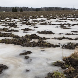 Vesi oli jäätynyt pellolle Espoossa 17. tammikuuta.