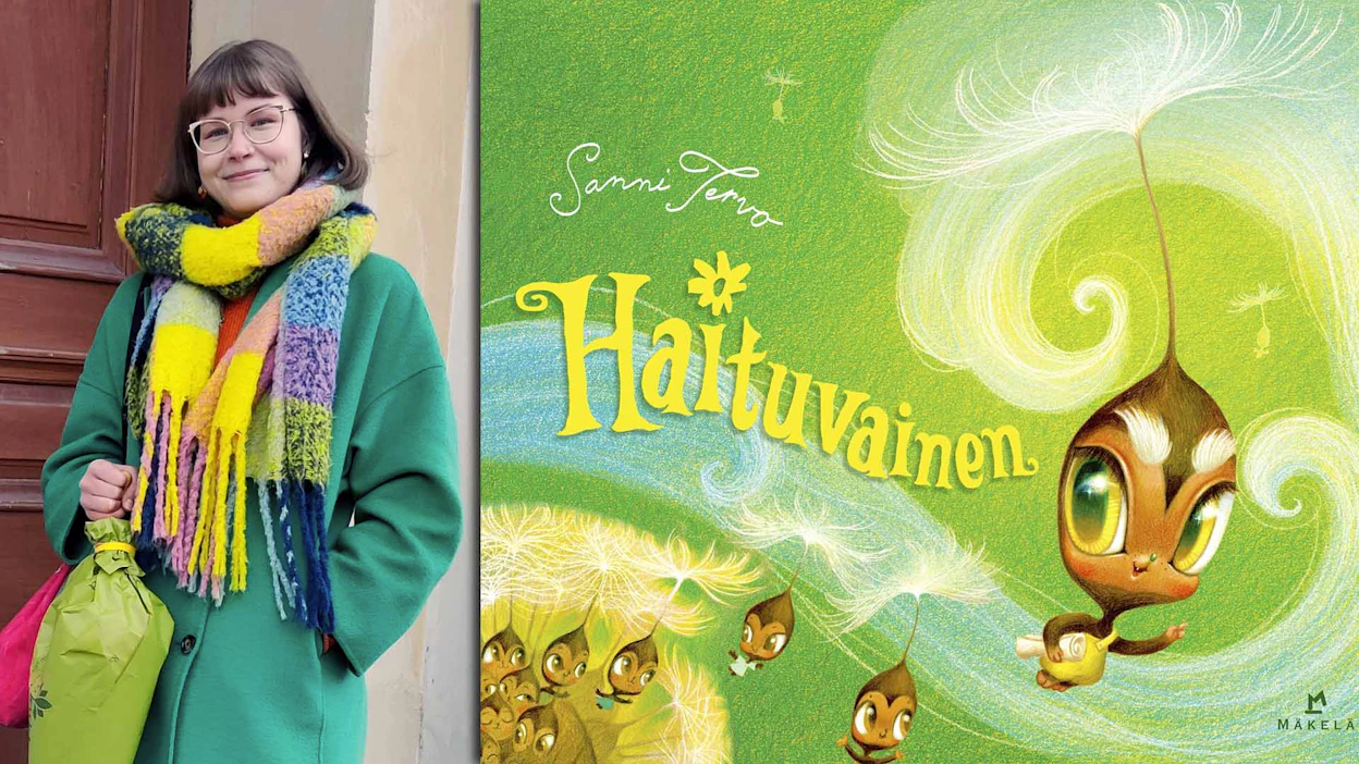 Sanni Tervo on kuvittanut kauniisti Haituvainen-nimisen kirjan, mutta sanoja sivuille ei ole painettu.
