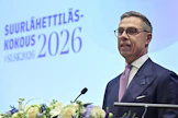 Presidentti Alexander Stubb toi suurlähettiläille terveiset Ukrainasta, josta hän palasi tänä aamuna. MARKKU ULANDER / LEHTIKUVA. 