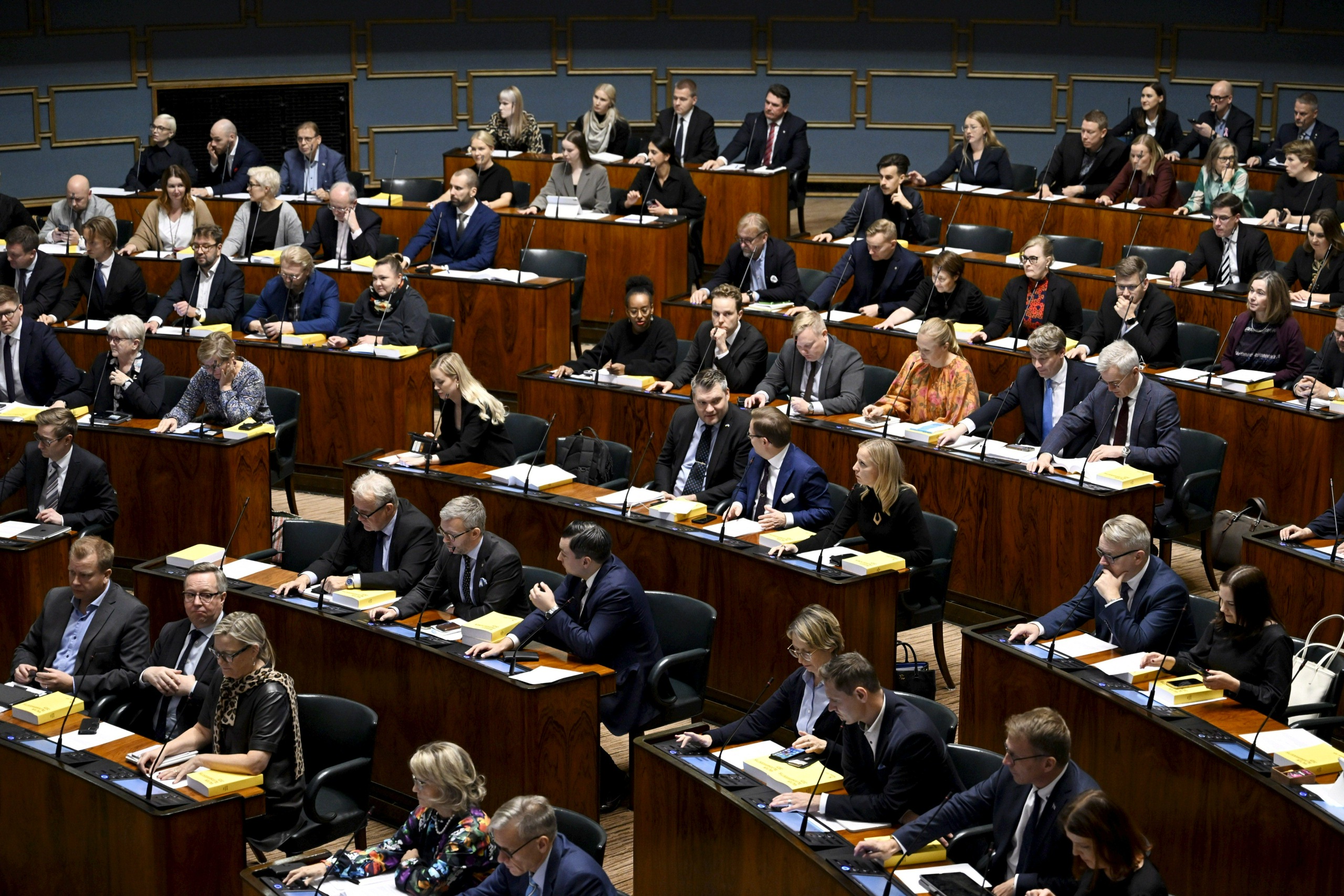 Eduskunnan täysistunto äänestää tänään hallituksen luottamuksesta. LEHTIKUVA / Emmi Korhonen. 