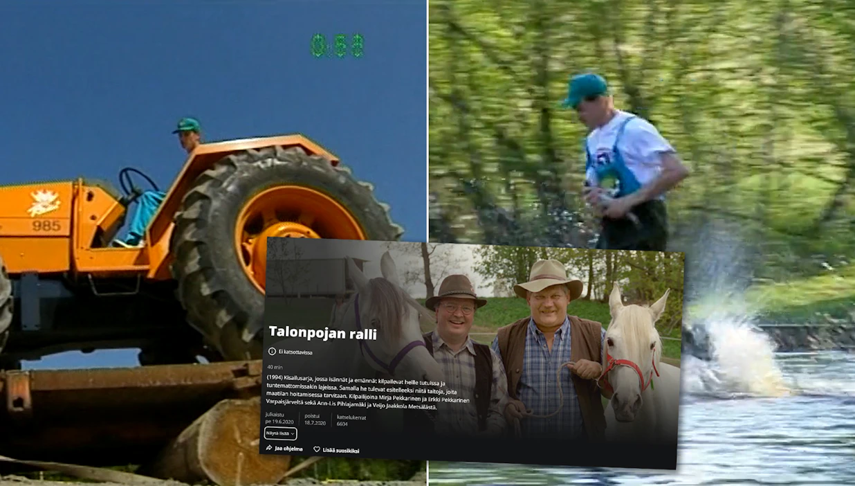 Jorma Korhonen (vas.) ja Lasse Tervonen juonsivat Talonpojan rallia 1990-luvulla.