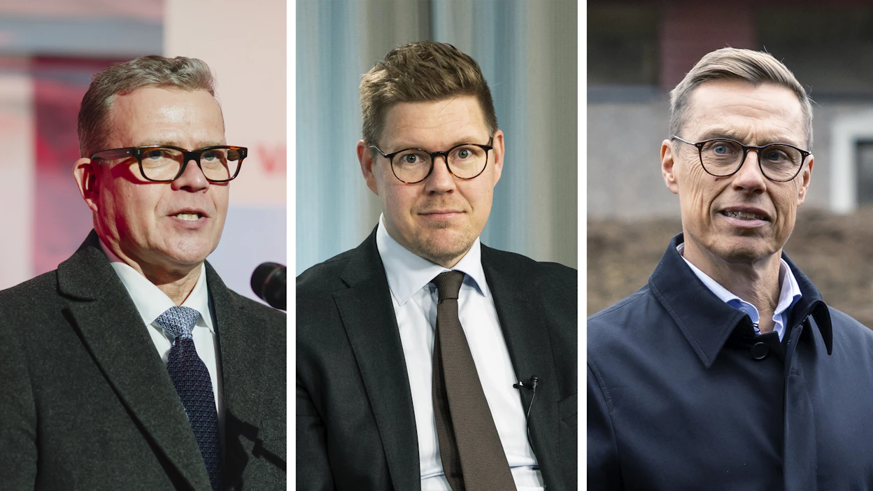 Pääministeri Petteri Orpo (kok.), SDP:n puheenjohtaja Antti Lindtman ja tasavallan presidentti Alexander Stubb.