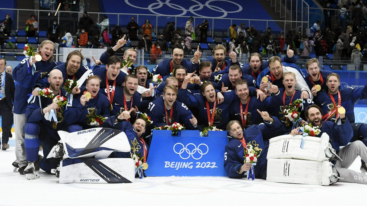 Leijonat voitti Pekingissä helmikuussa ensimmäisen jääkiekon olympiakultansa. LEHTIKUVA / Jussi Nukari.