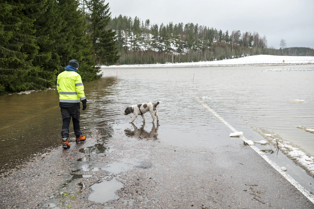 Talvitulva katkaisi tien viikko sitten Vihdissä. Ilmastonmuutos lisää sateita ja siten myös talvitulvia. Hulevesien määrää ja likaantumista olisi tehokkainta hillitä niiden syntypaikalla.