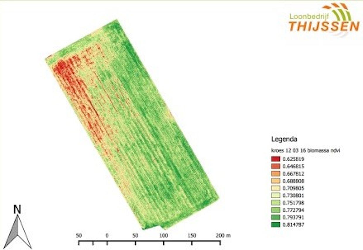 Biomassakartassa pohjana on droonikuvannus ja perinteinen NDVI-indeksi. Maaperäskannauksenmultavuustason käyvät hyvin yksiin NDVI-indeksin kanssa.