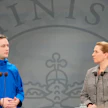 Grönlannin pääministeri Jens-Frederik Nielsen (vas.) ja Tanskan pääministeri Mette Frederiksen ottivat kantaa Grönlannin tilanteeseen mediatilaisuudessa Kööpenhaminassa. LEHTIKUVA / AFP.