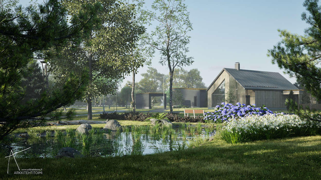 Ollikkalaa ympäröi vehreys keskustan palveluiden läheisyydessä.