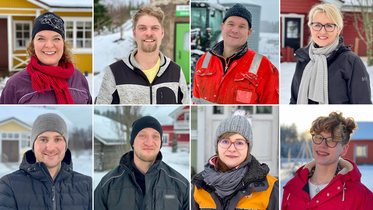 Maajussit ja maajussittaret esittelevät itsensä maanantaina MTV3:lla nähtävässä avausjaksossa klo 20. Yläriviltä vasemmalta Aino, Sami, Kalle ja Tarja. Alariviltä vasemmalta Ville, Veli-Matti, Pinja ja Jani.