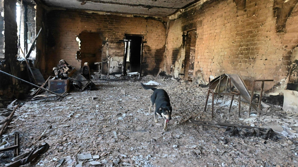 Tuhottu koulu kylässä Harkovan lähellä. Lehtikuva/AFP. 