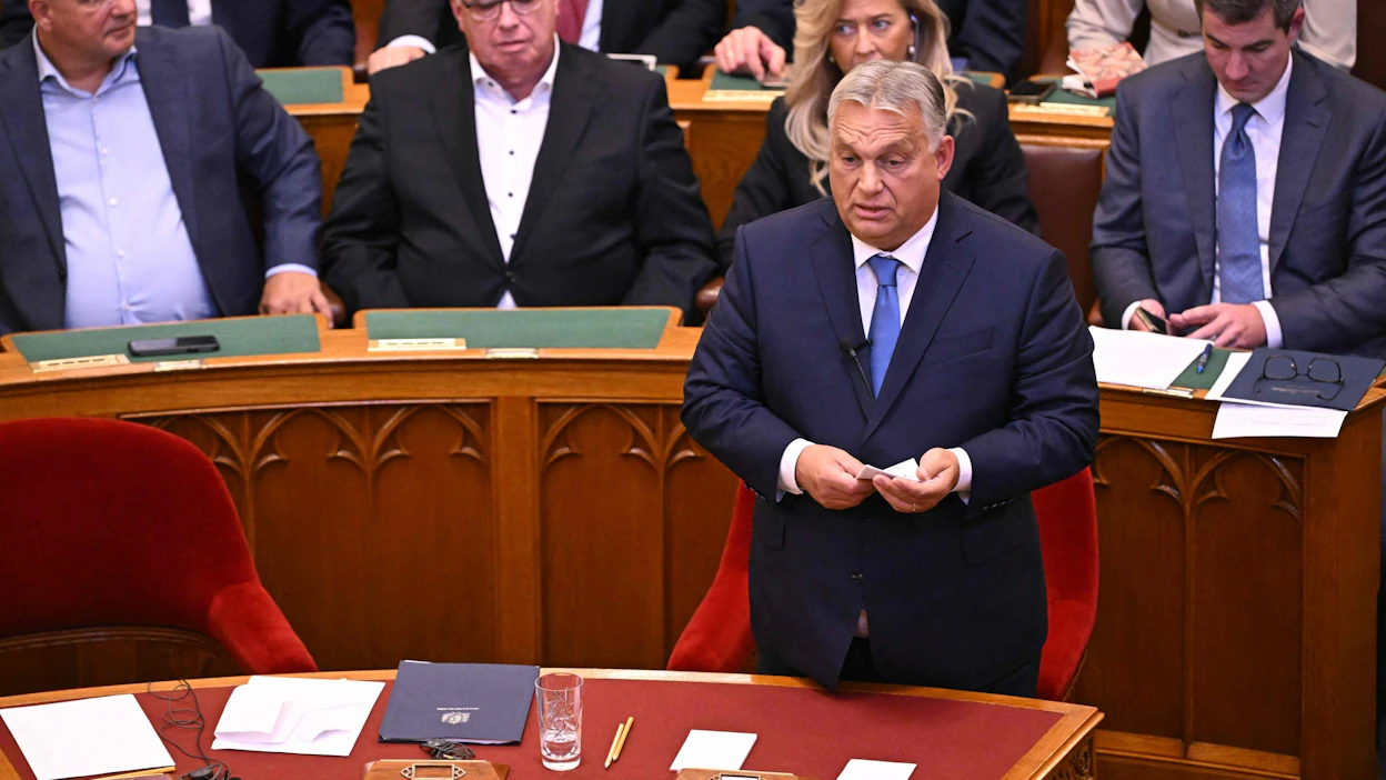 Unkarin pääministeri Viktor Orban sanoi maanantaina Unkarin parlamentille, ettei Ruotsin Nato-jäsenyyden ratifiointi ole kiireellistä. LEHTIKUVA / AFP.