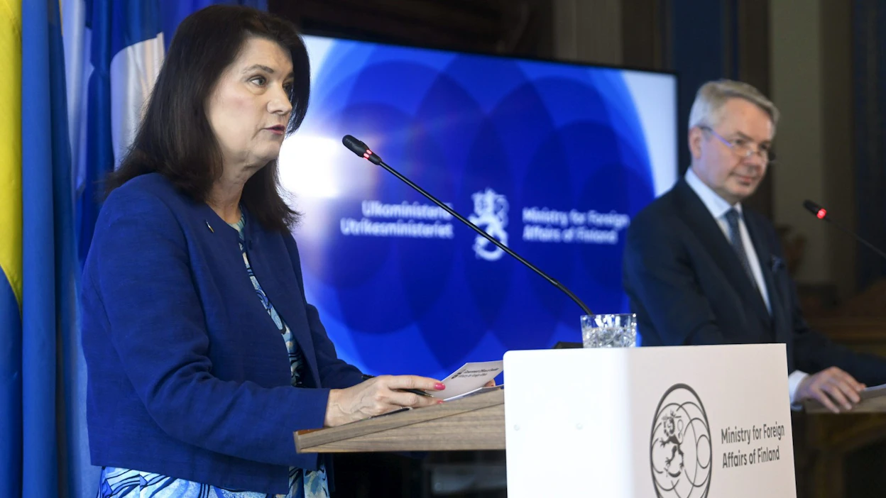 Ruotsin ulkoministeri Ann Linde kertoi tapaamisesta Ruotsin yleisradioyhtiö SVT:lle keskiviikkona. LEHTIKUVA / Vesa Moilanen.