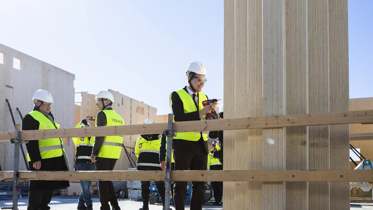 Kuvassa 2024 valmistuneen Stora Enson pääkonttorin rakennustyömaa. Kuvituskuva.