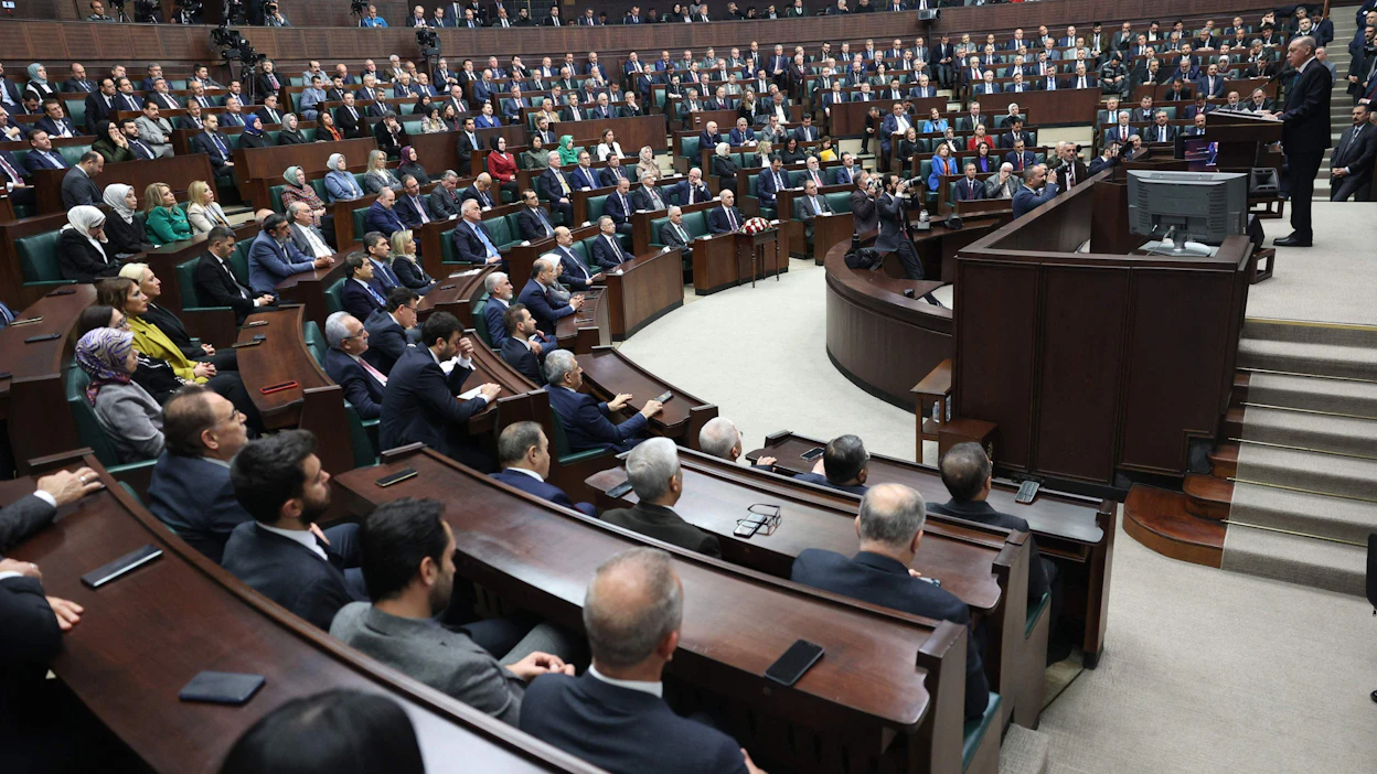 Turkin presidentti Recep Tayyip Erdogan puhui puolueensa ryhmäkokouksessa parlamentissa keskiviikkona.