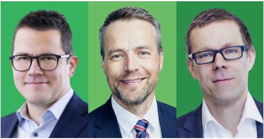 Antti Oksa, Sebastian Nyström ja Ville Kinnunen aloittivat tänään uusissa toimissaan SOK:ssa.