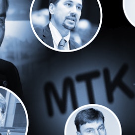 Tähän mennessä MTK:n puheenjohtajistosta kiinnostuneita ovat vasemmalta Juha Marttila, Markus Eerola, Tero Lahti, Arto Laine, Mauno Ylinen ja Pekka Pesonen.