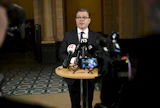 Petteri Orpo kommentoi neuvottelujen aikataulua sanomalla, ettei kyseessä ole nopeuskilpailu. LEHTIKUVA / ANTTI AIMO-KOIVISTO. 