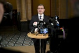 Petteri Orpo kommentoi neuvottelujen aikataulua sanomalla, ettei kyseessä ole nopeuskilpailu. LEHTIKUVA / ANTTI AIMO-KOIVISTO. 