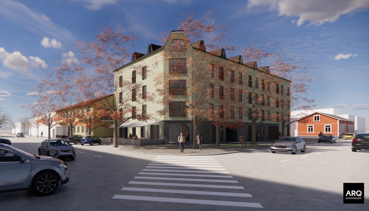 Asemakadulla uusi ja vanha rakennuskanta lyövät kättä.