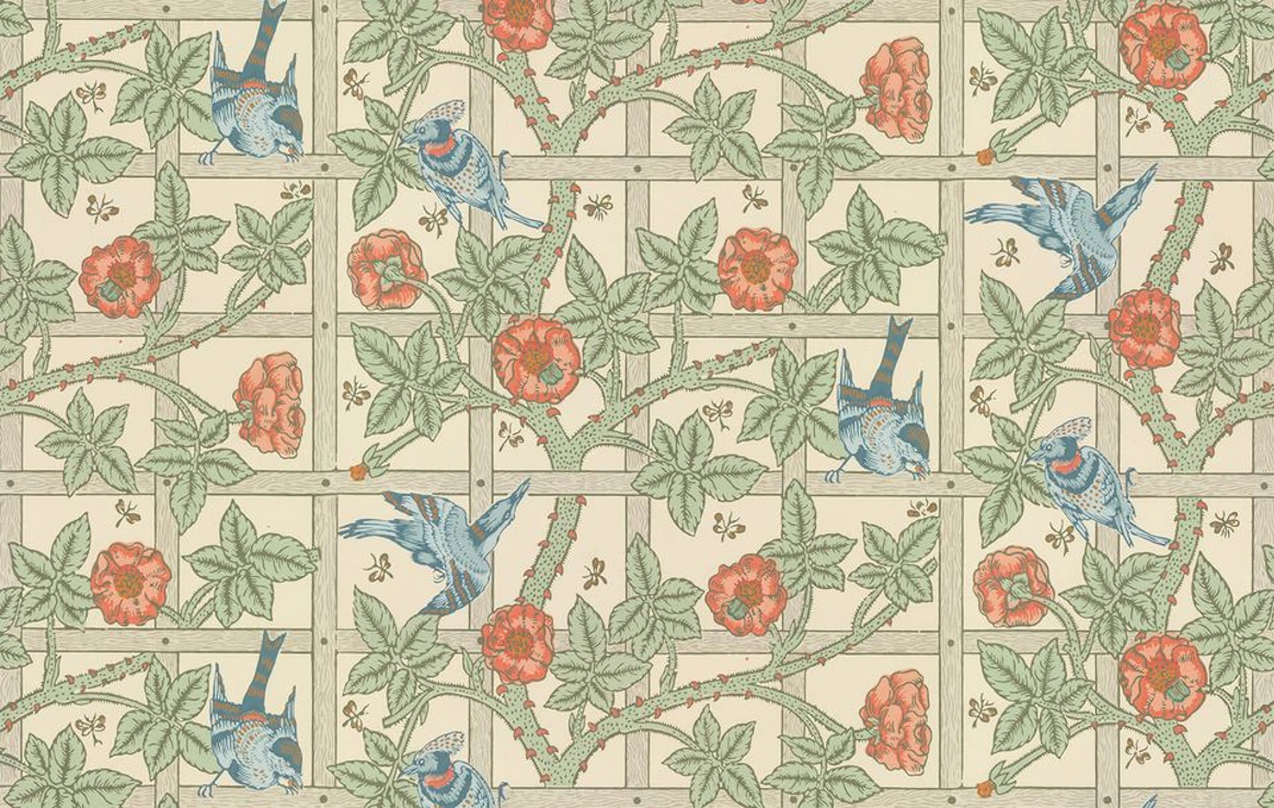 William Morrisin teos Trellis vuodelta 1864. Morris on monille tuttu puutarha-aiheisista tapettikuvioista.
