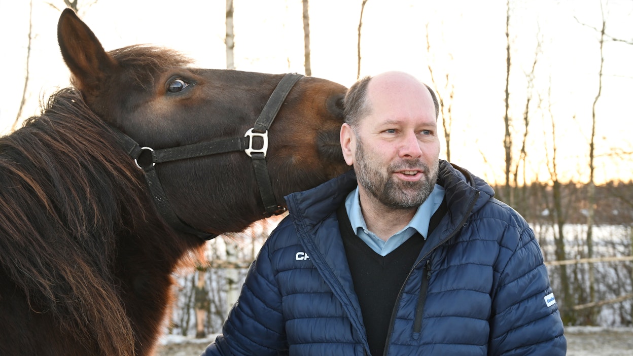Näissä maisemissa Ylistarossa on jalostettu hyviä suomenhevosia jo useamman sukupolven ajan, niin hevosissa kuin miehissäkin mitattuna. Mauri Korkiavuoren kanssa kuvassa on Express.