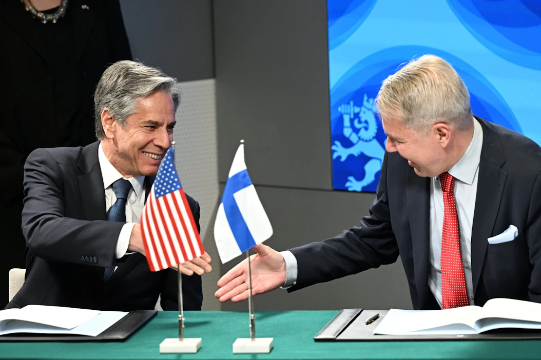 Yhdysvaltain ulkoministeri Antony Blinken ja Suomen ulkoministeri Pekka Haavisto. LEHTIKUVA / Vesa Moilanen.