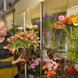 Laitilalaisessa kukkakaupassa työskentelevän Inna Karpenkon sydän sykkii kukille. 