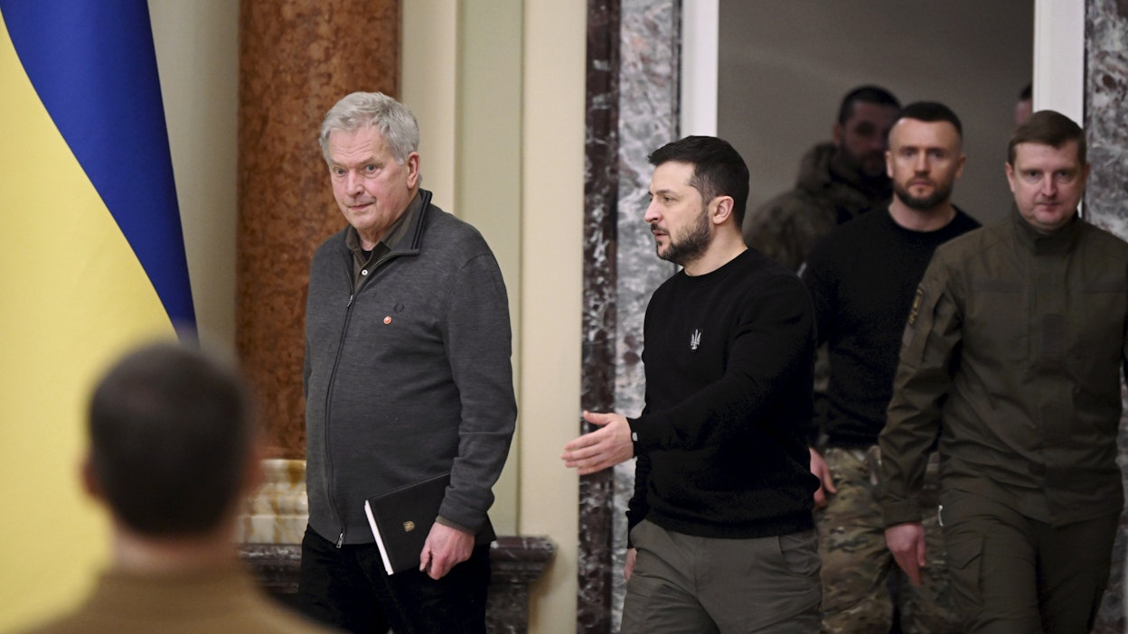 Presidentti Sauli Niinistön Ukrainan-vierailun ohjelmaan on kuulunut muun muassa tapaaminen presidentti Volodymyr Zelenskyin kanssa Kiovassa. LEHTIKUVA / Markku Ulander.
