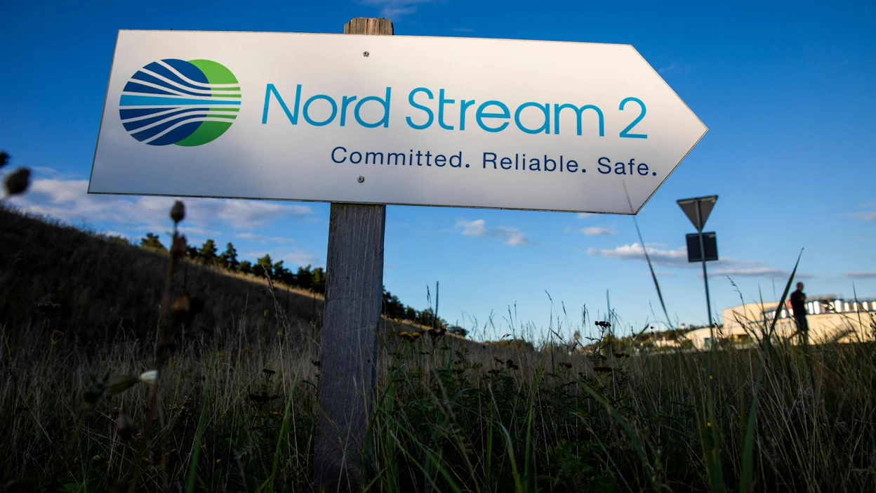 Viime vuonna valmistunutta Venäjältä Saksaan kulkevaa Nord Stream 2 -kaasuputkea ei ehditty ottaa käyttöön Venäjän hyökättyä helmikuussa Ukrainaan. LEHTIKUVA/AFP.