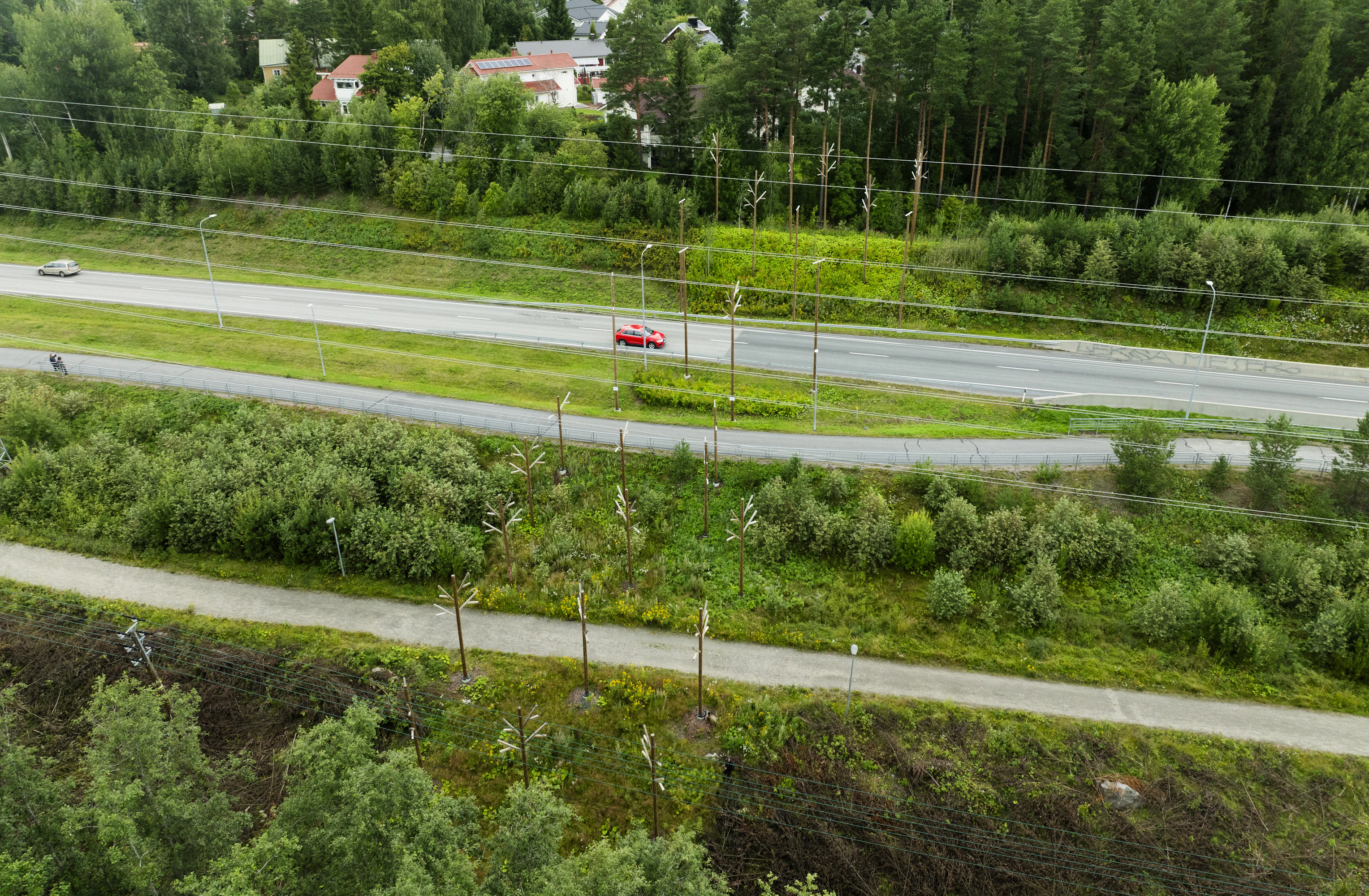 Hyppytolpat tulivat tarpeeseen, koska Tikanväylä ja vieressä kulkevat kevyen liikenteen väylät yhdessä voimajohdon kanssa muodostavat katkoksen liito-oravan kulkuyhteyksiin.