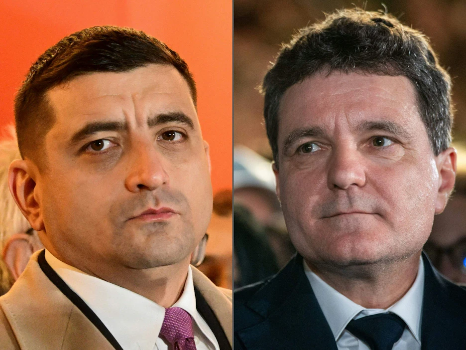 Toisella kierroksella kohtaavat radikaalioikeistoehdokas George Simion ja pääkaupunki Bukarestin EU-myönteinen pormestari Nicusor Dan. LEHTIKUVA / AFP.